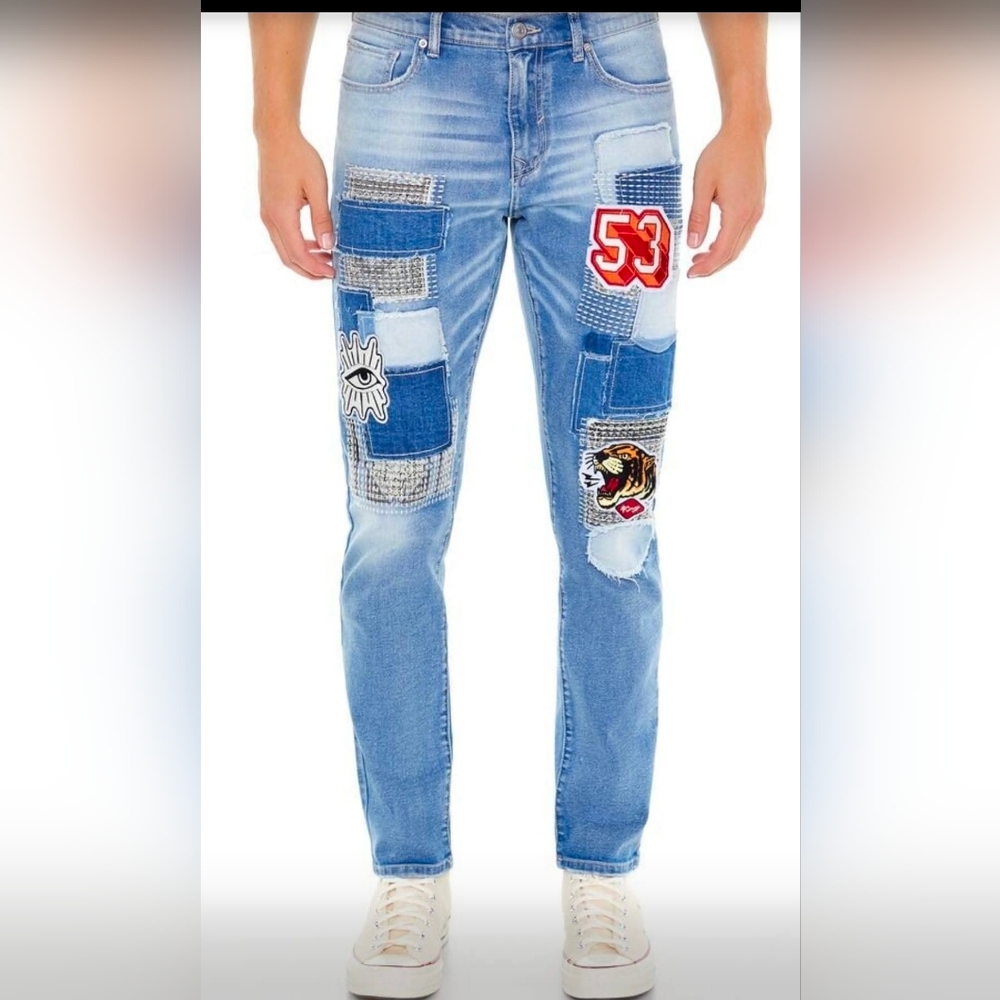 New Forever 21 Mens Sashiko Stitch Patchwork Grunge Jeans Size 32